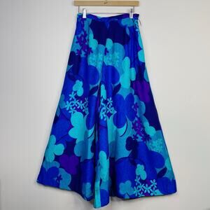 Vintage Andrade Resort Shops Aloha Wide Leg Cropped Barkcloth Pants Split Skirt